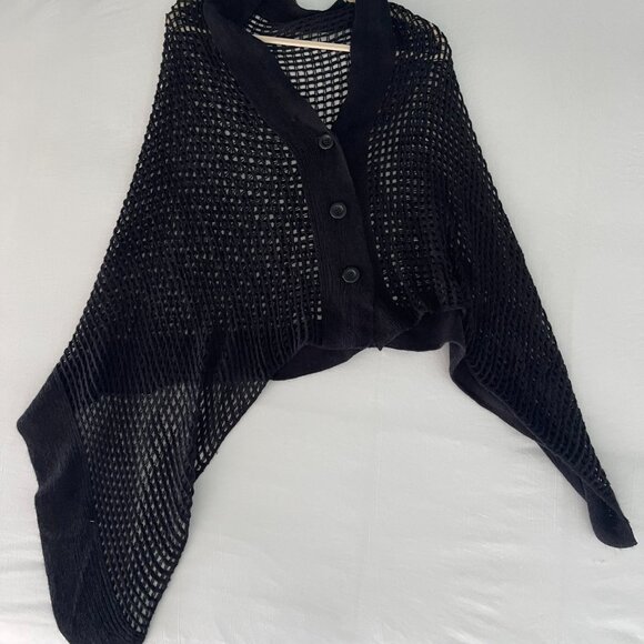 Open Weave Sweater Poncho Black - Picture 4 of 4